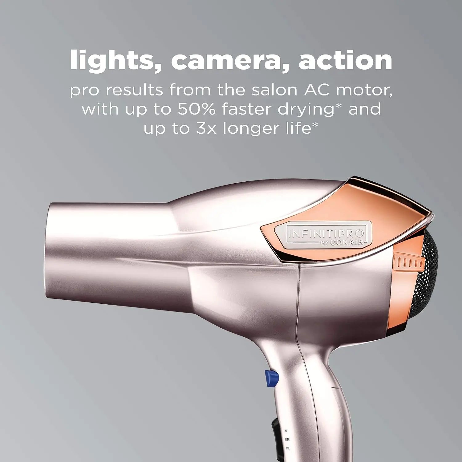 1875W AC Motor Hair Dryer with Diffuser & Concentrator, Lightweight, Ionic, Ceramic, Rose Gold