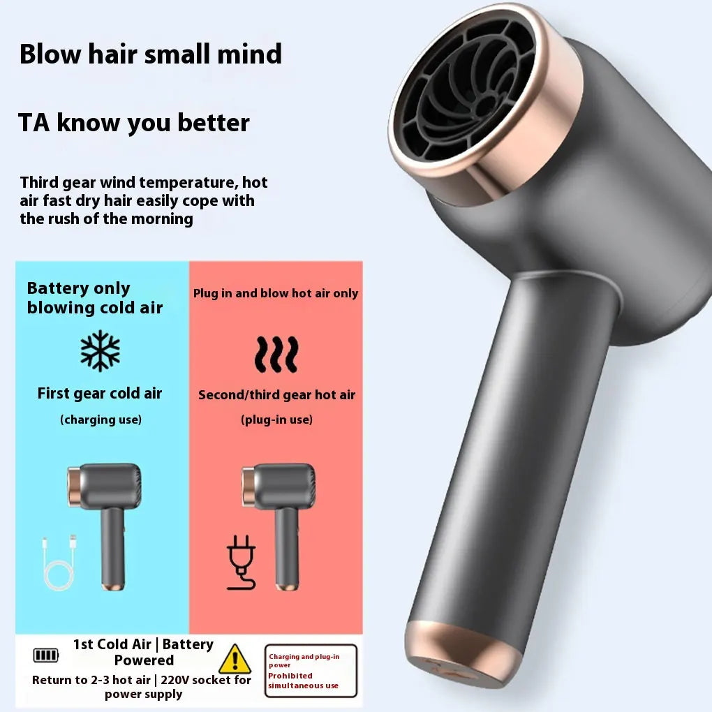 USB Charging Cordless Hair Dryer Travel Wireless Hair Dryer Home RechargeablePlug-In Negative Ion Hair Cold Portable Dormito