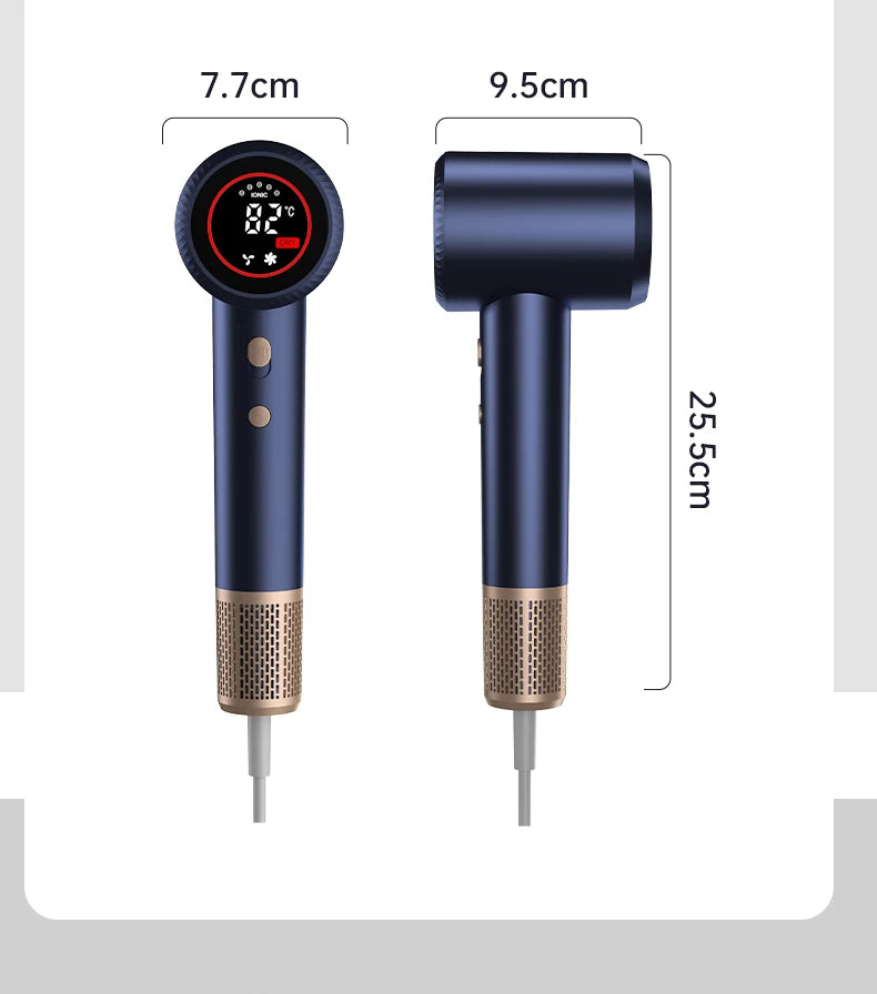 Portable High-Speed Negative Ion Hair Dryer for Home Use Bladeless Quiet Lightweight Hair Care 1500W BLDC Motor Digital Display