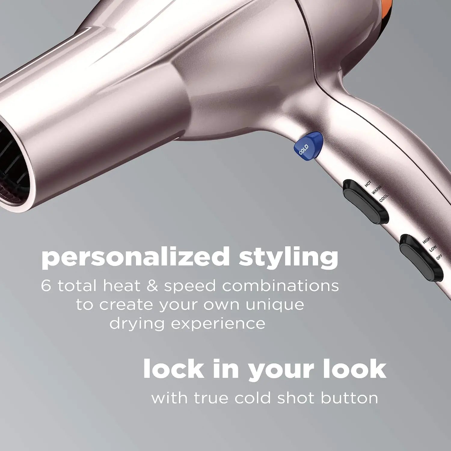 1875W AC Motor Hair Dryer with Diffuser & Concentrator, Lightweight, Ionic, Ceramic, Rose Gold