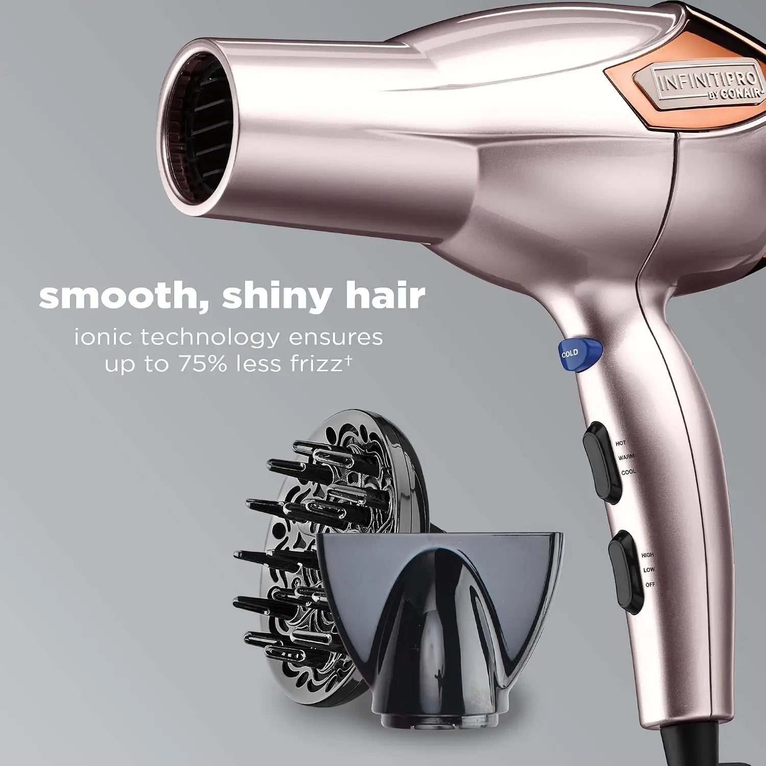 1875W AC Motor Hair Dryer with Diffuser & Concentrator, Lightweight, Ionic, Ceramic, Rose Gold